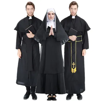 Adult Religioase Preot Pios, Costum De Călugăriță Misionară Creștină Cosplay Rochie Fancy Negru