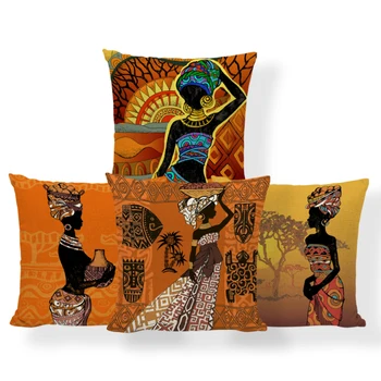 African Femeie de Etnie Pernele de Acoperire African Fata de Perna Decorativa Caz Lenjerie de Culoare Pânză Pernă de Acoperire pentru Canapeaua de Decor Acasă 6