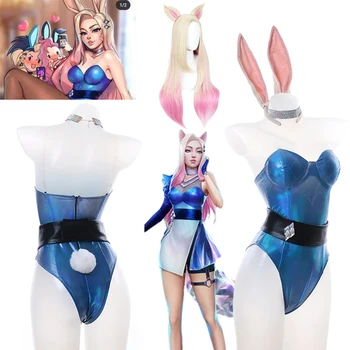 Ahri peruca Cosplay Costum KDA Bunny Fata Sexy Fete Rochie, Costume Petrecere, Costume de Halloween Figura Anime Cosplay Nou Set 10