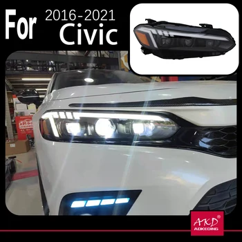 AKD Model Auto pentru Honda Civic Faruri 2022 11 LED-uri Faruri Proiector Lentilă de Semnal Dinamic DRL Capul Lămpii de Accesorii 12