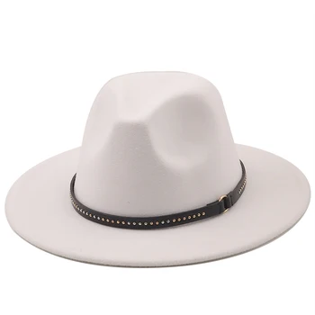 alb Margine Largă Biserica Simplu Derby Pălărie Panama Solid Simțit Fedoras Hat pentru Barbati Femei artificiale Amestec de lână Capac de Jazz 8
