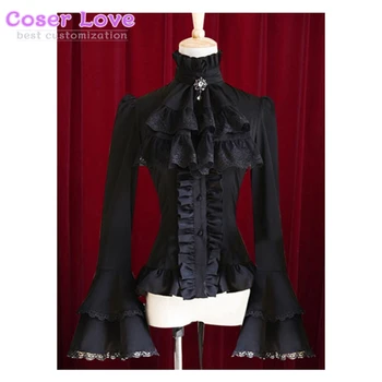 Alb negru gotic Lolita Bluza Bell Mâneci Volane din Bumbac Bluza pentru Femei (fără papion) 9