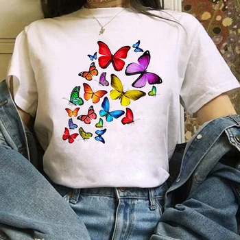 Alb T Shirt Femei Estetice Teuri Ullzang Funny T-shirt ' 90 Vintage Tricou de Moda de Top Fluture Drăguț T-shirt Supradimensionate
