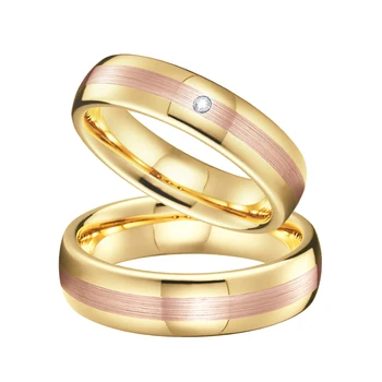 Alianța carbură de Tungsten inele de Nunta set pentru bărbați și femei, al lui și al ei a Crescut de Aur Bicolor Căsătorie deget inelul de bijuterii 2