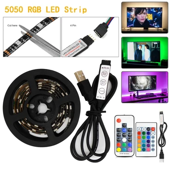 Alimentare USB LED 5050 RGB Flexibil Lumina cu DC 5V Culoare Schimbare TV de Fundal Non-rezistent la apa 3 Chei/17 Chei/24 Taste Controller 13