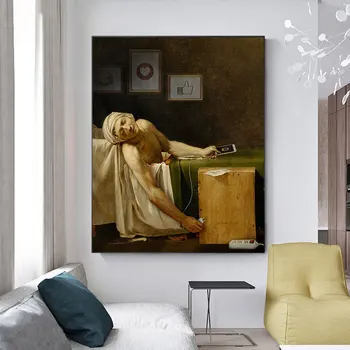Amuzant Epocă Pictura Celebra Moartea lui Marat Poster de Imprimare de Perete de Arta Canvas Beat Marat Imaginile pentru Camera de zi Decor Acasă 5