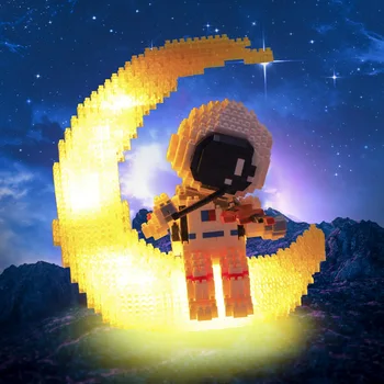 Astronaut de Constructii Blocuri Cu Lumina Micro Spațiu Lună Pământ Diamant DIY Jucării Cărămizi Constructor Jucării pentru Prietenul Băieți Fata Cadouri