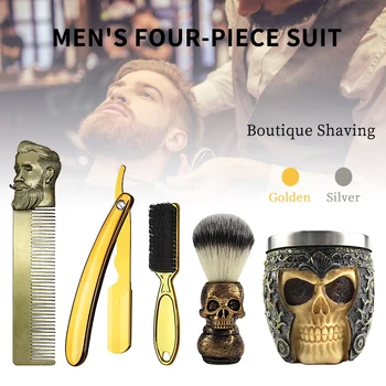 Aur, Argint Coafor Unelte de Ras pentru Bărbați cu Mustață Pieptene Set de Ras Barba Grijă de Ras pentru Bărbați Kit Cadou 15