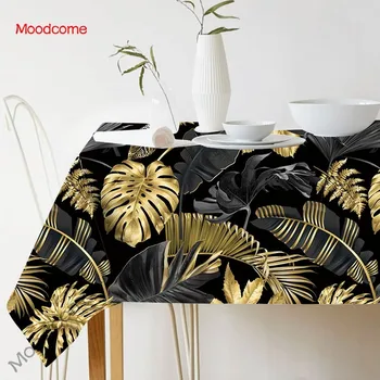 Aur Negru Plantă Tropicală Frunze De Palmier Frunze Impermeabil Lenjerie De Pat Din Bumbac Decorativa Față De Masă Nordic Elegant Auri Birou Fata De Masa