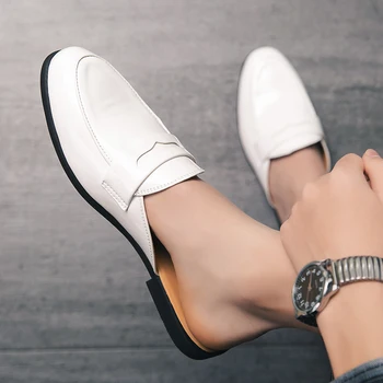 Autentice Din Piele De Negru De Jumătate Pantofi Pentru Bărbați Pantofi De Catâri Sandale Casual Pantofi De Moda De Lux De Designer De Brand Haimana Aur Negru Diapozitive 1