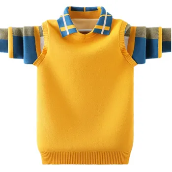 Baieti din Bumbac Polo Guler Pulover de Moda Zăbrele Design pentru Copii Tricotate Pulover calduros Pentru Copii cu Varsta 5-15 Ani Purta CC039 2