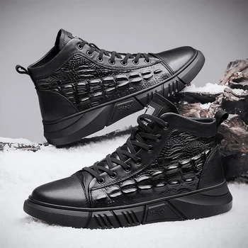 Barbati Cizme de Iarna din 2022 Blana Caldă Negru Adidasi Barbati Pantofi Microfibra rezistent la apa, Non-Alunecare de Modă în aer liber Glezna Cizme de Zapada pentru Barbati 11