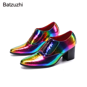 Batzuzhi 2021 Rock Cizme Barbati Pantofi Deget a Subliniat 7.5 cm Toc Glezna Cizme de Piele Bărbați Zip de Petrecere si Nunta Cizme pentru Bărbați! 3
