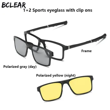BCLEAR Sport de agrement optice cadru clip-on unisex miopie spectacol ochelari de soare polarizat lentile viziune de noapte magnet clip pe