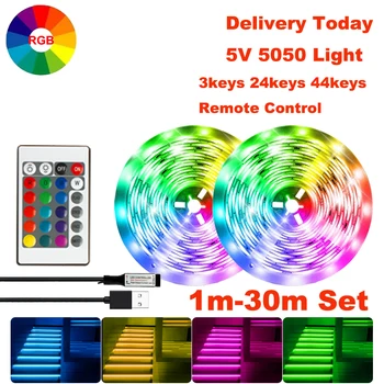 Benzi cu LED-uri de Lumină pentru Camera de Culoare RGB 1m-30m Set Complet de TELEVIZIUNE de Fundal Luces CONDUS de Decorare Dormitor 5V USB Bandă LED 3keys 24keys 44keys 9
