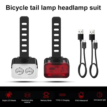 Bicicleta Fata-Spate, lumini de Tip C USB Reîncărcabilă Faruri LED Ciclism Stopul din Aliaj de Aluminiu MTB de Siguranță Lampa de Avertizare 6