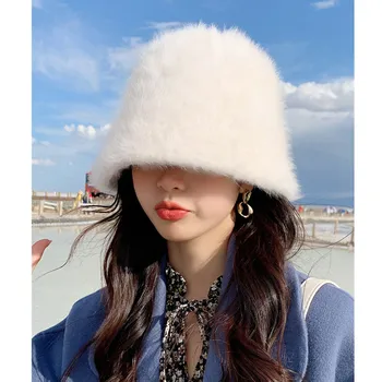 Blana de iepure Găleată Pălărie de sex Feminin cu Blană Pălărie Pescar Versiunea coreeană Palarie Cald de Toamnă și de Iarnă de Pluș Capac Fata protectie solara Pălărie