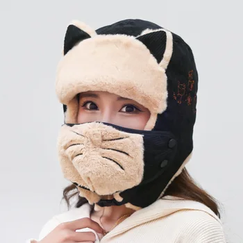 Bombardier Pălării de sex Feminin coreeană Pisica Drăguț Toamnă Ciclism Masca de Protecție Vânt Fata Frig Iarna, Cald Bumbac Pălărie cu urechi femei 2