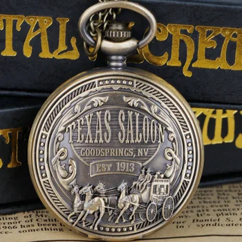 Bronz De Epocă Statului Texas Ecuson Gravat Cuarț Ceas De Buzunar Stil Sălbatice Pandantiv Unisex Cadou 9