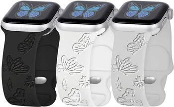 Butterflly Gravate Silicon Sport Curea pentru Apple Watch Benzi de 38mm 40mm 41mm, Moale Ceas Sport Band Brățară pentru iWatch Serie