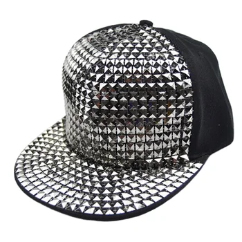 Bărbați Bboy Hip Hop Plat Șapcă de Baseball Sequin Bling Snapback Hat Black Gold Silver Blue 13