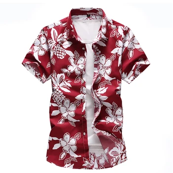 Bărbați florale imprimate Slim maneca Scurta camasi de Vara vacanta in Hawaii Petrecere casual rosu albastru Tricou negru camisa masculina 6XL 7XL 14