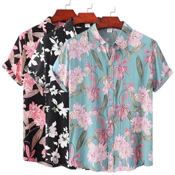 Bărbați pe Plus Dimensiune Liber de Flori de Vara Tricou Maneci Scurte Floare Model Floral Hawaiian Beach Camasi Masculine Casual Bluza Pentru Barbati 13
