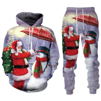 Cadou de crăciun de Imprimare 3d Hanorace Pantaloni pentru Femei Trening Seturi din Două Piese de Moda Cuplu de Craciun om de Zapada Pulover Tricoul se Potriveste 8