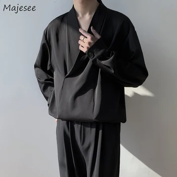Camasi negre Barbati V-gât Design Simplu Moda Stil coreean grupa de Adolescenti Populare Topuri Toate-meci de Primăvară Noua Lanternă Maneca Frumos Retro