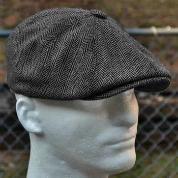 Capac De Vânzător De Ziare Lână Tweed Octogonal Capac Pentru Barbati Grey Brown Gatsby Pălărie Berete Pălărie Taximetriști Pălărie Caciulita Bereta Pălării 6