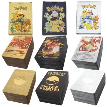 Carduri Pokemon Gold Metal Argintiu spaniolă Vmax GX Card de Energie Charizard Pikachu Colecție Rară de Luptă Antrenor Băieți Cadou