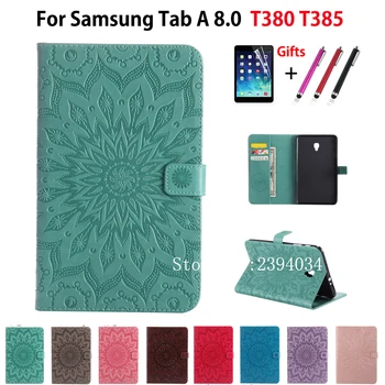 Caz Pentru Samsung Galaxy Tab a 8.0 SM-T380 T385 2017 8.0 inch Acoperi Funda Moda Tableta Soare Relief din Piele PU Coajă de+Film+Pen