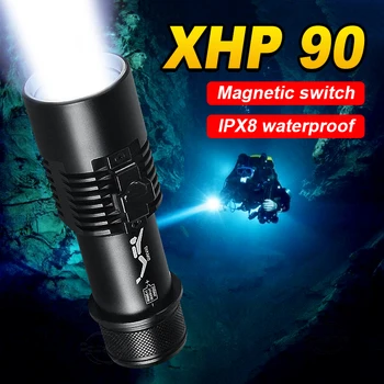Cele mai noi cele Mai Puternice Scufundări Lanterna LED-uri XHP90 Reîncărcabilă Scufundări Lanterna Lumina, rezistent la apa IPX8 Subacvatice Lampa Felinar Camping