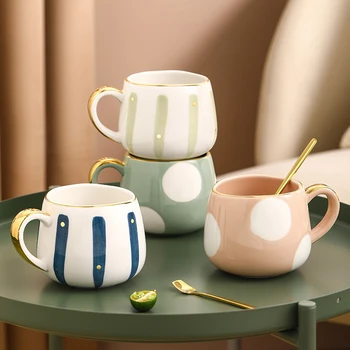Ceramica Cana de Cafea Personalizate de Design Creativ Benzi Puncte de Apă Lapte Cana de Suc 380ml Roz Verde Albastru Stil Nordic Uri Fierbinte 8