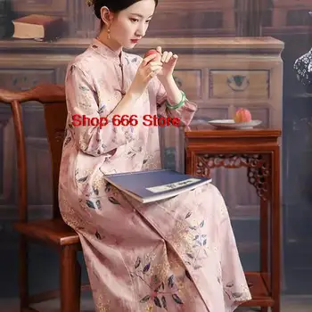 Cheongsam Chineză Tradițională Îmbrăcăminte De Imprimare Qipao Femeie Retro Hanfu Rochie Eleganta De Sex Feminin Floral Toamna Lenjerie De Pat Din Bumbac Halat 14