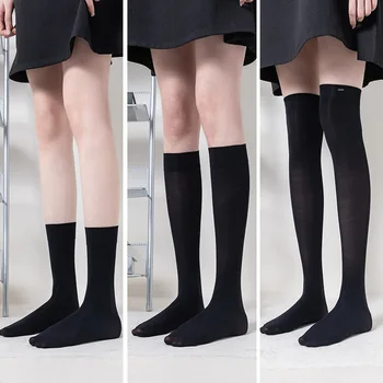 Chilot JK Femeie Opac Negru Lolita Moale Ciorapi Solid de Înaltă Genunchi Drăguț Elastic Șosete de Moda Tub de Catifea Sexy Coapsei Mare 2