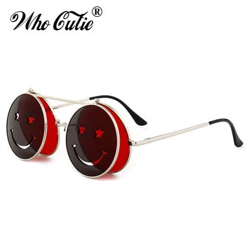 CINE CUTIE Rotunda Flip-Up ochelari de Soare Femei Bărbați Vintage Retro Steampunk Cadru Metalic Roșu Galben Clip Amuzant Pe Ochelari de Soare OM486