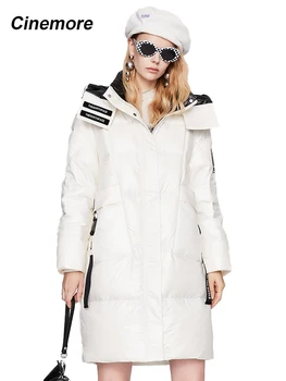 Cinemore 2022 Noi de iarna pentru femei jachete jos de 90% Alb Rață Îngroșa cu Fermoar moda hanorac Liber cu Glugă Călduroasă Haină Lungă femei 8065 7