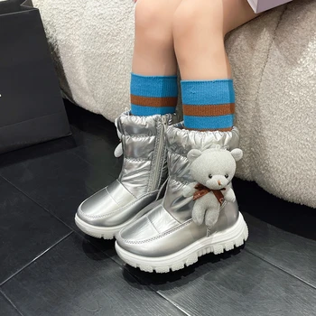 Cizme de Zapada copii de Pluș Copilul Cald Iarna Argint Cizme Fete Pantofi Blană Cald Impermeabil anti-Alunecare Glezna Cizme Pantofi de Bumbac