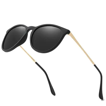 Clasic Vintage Rotund Polarizat ochelari de Soare Barbati de Brand Designer Doamnelor Polaroid Ochelari de Soare Femei, Cadru Metalic Negru Lentile pentru Femei