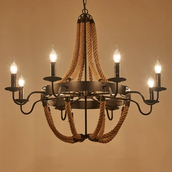 Coarda candelabru Culoare Negru suspensie lampa Loft Industrial Retro, Rustic, Vintage Interior acasă E14 Lumanare Candelabru din fier forjat 14