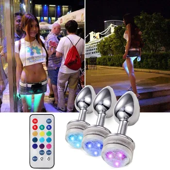 Control de la distanță Schimba Culoarea LED Lampă Anal Plug Anus Dilatarea Luminos Dop de Fund Masturbator Cupluri Flirt Jucarii Sexuale pentru Femei 8
