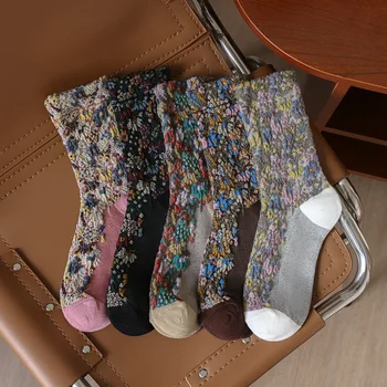 Coreeană Stil Vintage Ciorapi Femei Broderie Flori Harajuku Retro Crew Sock Etnice Japonez, Moda Streetwear Șosete Drăguț Kawaii