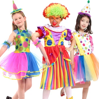 Costume copii Copii Clovn de Circ Costum, cu Pălărie Obraznic Harlequin Fantezie Fantasia Infantil Cosplay Haine pentru Fata de Peruca 11