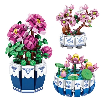 Creative Ghiveci Blocuri de Flori DIY Crescut Lotus Planta Bonsai Buchet Acasă Decorare pentru Copii pentru Adulti Jucarii Educative Cadou