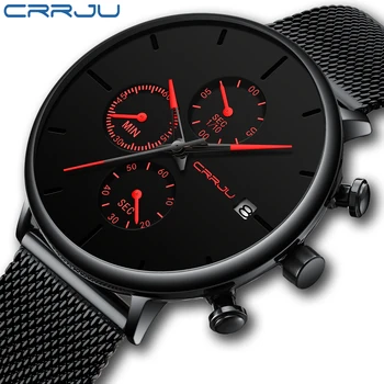 CRRJU Mens Ceasuri de Lux, Sport Încheietura Ceas Unic de Design din Oțel Inoxidabil Auto Data Plasă de Curea Barbati Casual Moda Cuarț Ceasuri 12