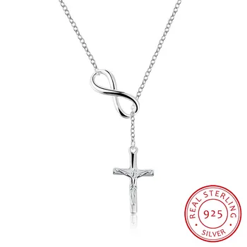 Cruce & Infinity Masiv 925 Sterling de Argint Colier Pandantiv pentru Femei Bijuterii Fine cel Mai bun Cadou de Craciun pentru Femei