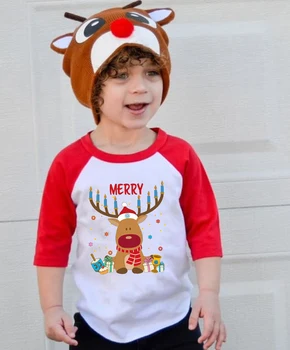 Crăciun fericit Cerb de Imprimare T-shirt Copil Raglan Haine Xmas Party Copii Prezenta Frate Teuri Băieți Fete Haine Topuri cu Maneci Lungi 7