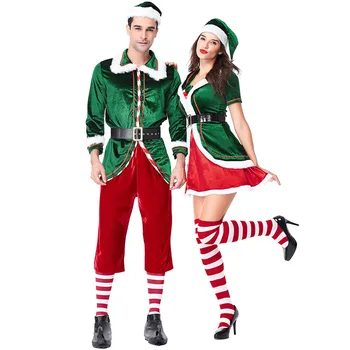 Cuplu Elf Verde Costume De Crăciun De Crăciun Rochie Pentru Fata Sexy Femei Om Petrecere De Crăciun Spectacol De Crăciun Costume Cosplay