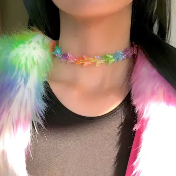 Curcubeu Drăguț Fluture Transparent, Colorat Acrilic Cravată Colier Pentru Femei Fata Harajuku Animal Rece Colier Trendy Bijuterii